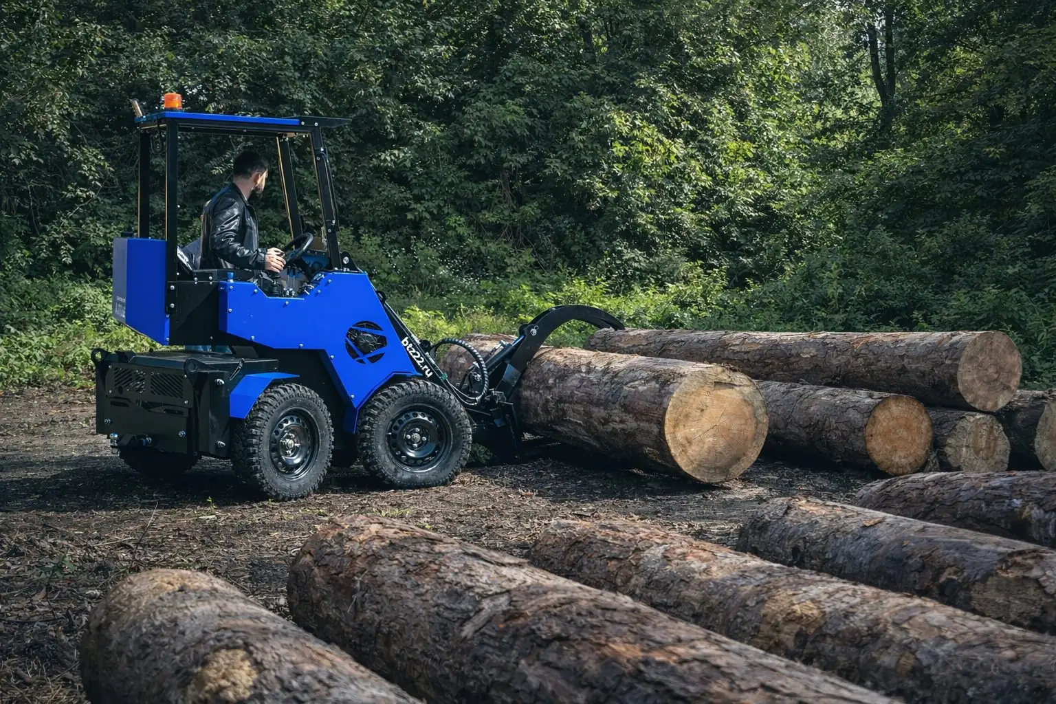 Барнаулец перевозит брёвна